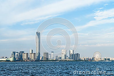 City building alongÂ lakeside Stock Photo